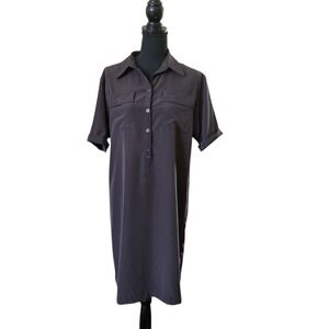 HM Womens Black or Dark Grey Short Sleeve Collared Button Front Shirt Dress SZ 8